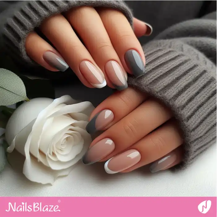 Gray and White Tips Office Nails | Professional Nails - NB1706